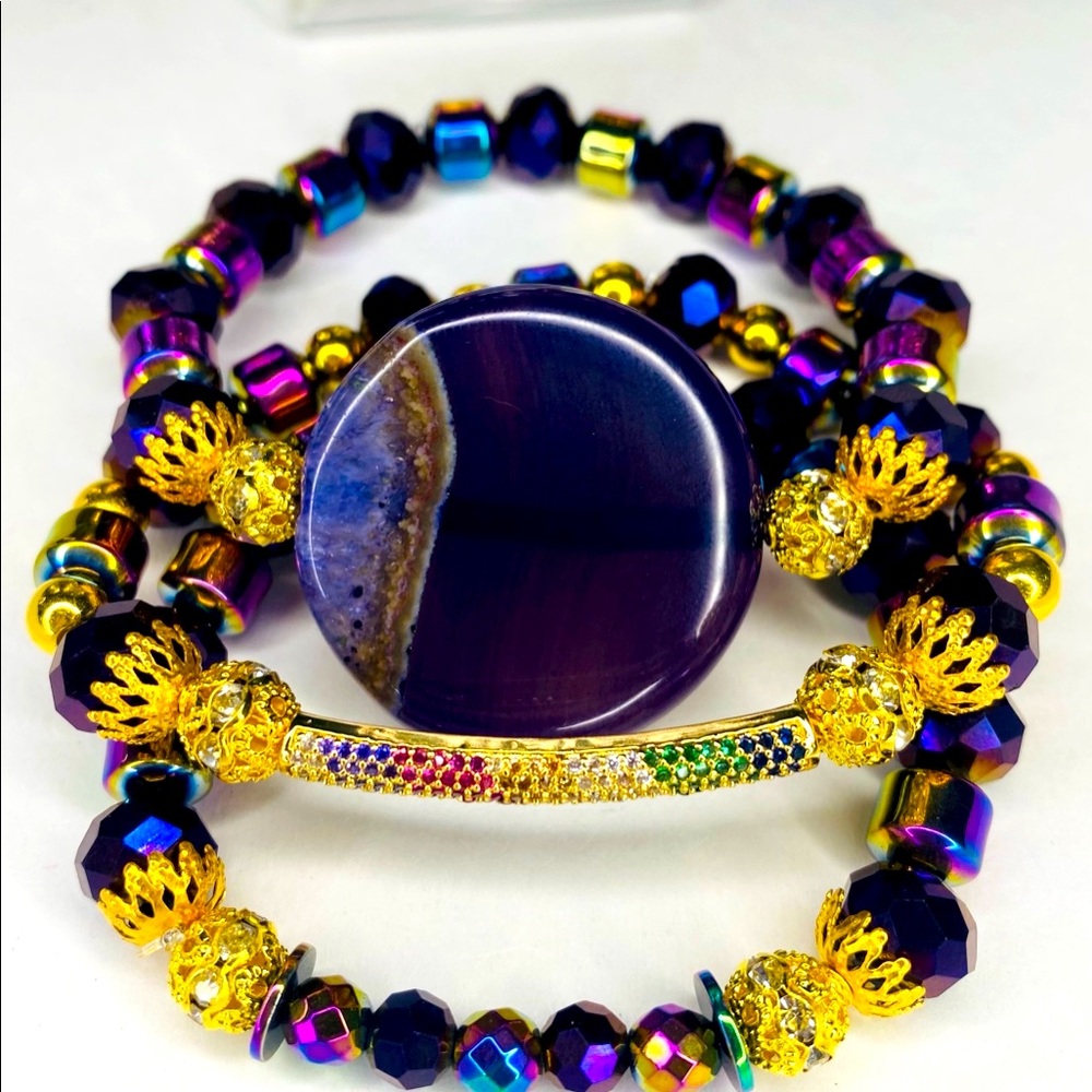 Beaded 3 piece bracelet with matching earrings.